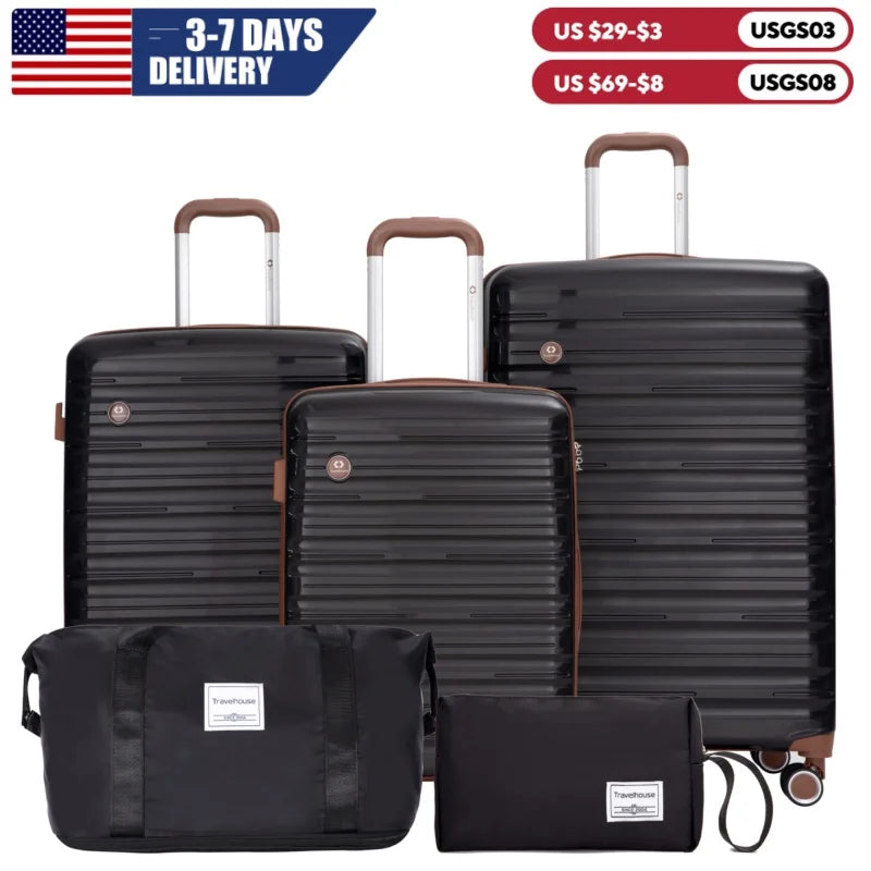 5-Piece Hardcase Luggage Travel Set with Double Spinner Wheels, TSA Lock & Duffle Bag