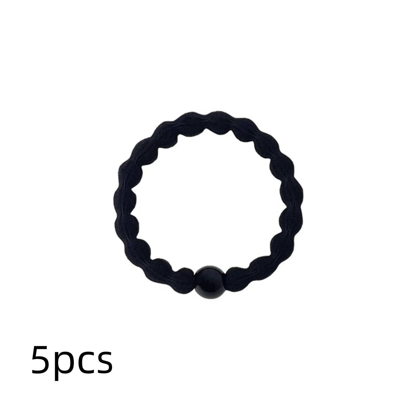 5/10pcs Classic Minimalist Sporty Hair Ties - Black Beaded Elastics with Strong Hold