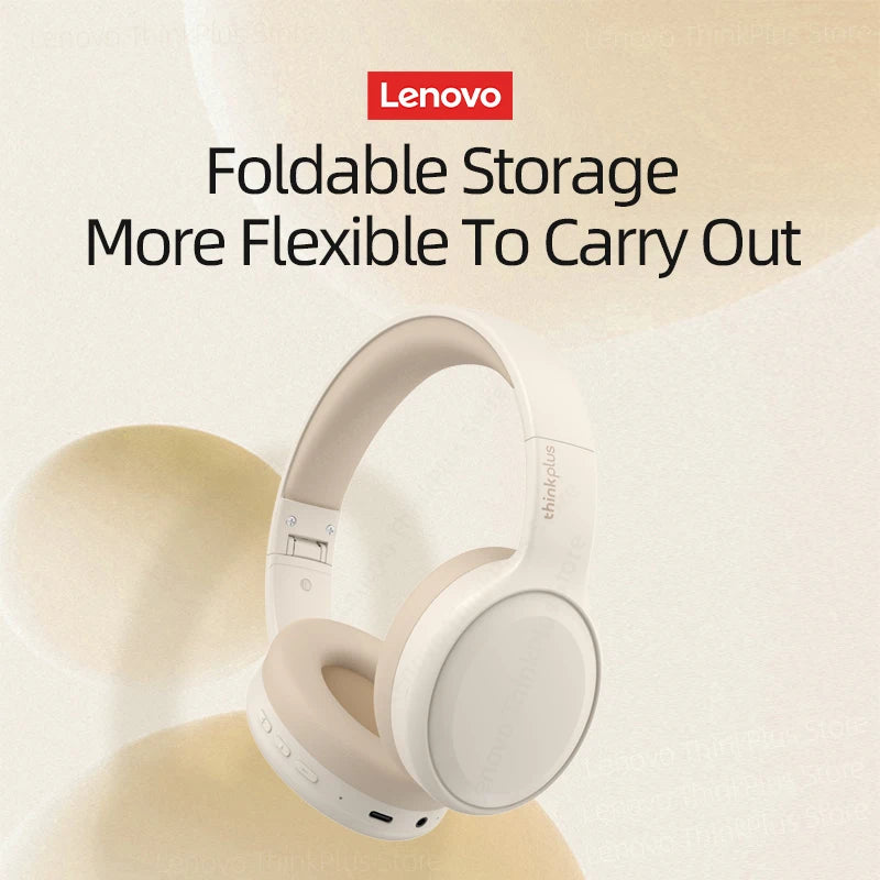 Beige wireless foldable over-ear headphones, angled view with round ear cups