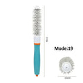 Round barrel hair brush with smaller silver bristle head and teal plastic handle