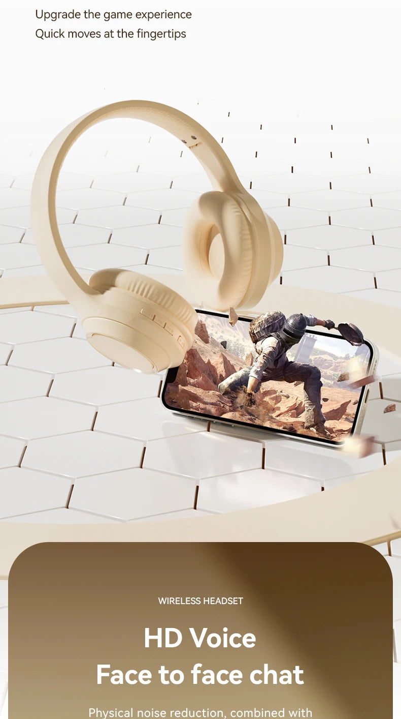 Over-ear wireless Bluetooth headphones with padded headband and ear cups, cream color.