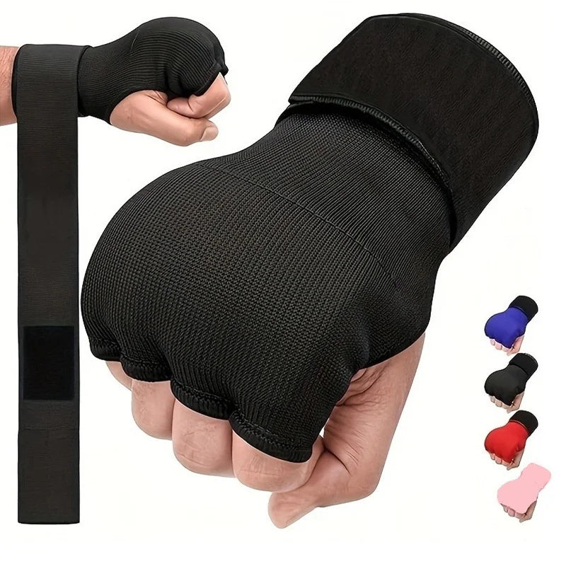 Half-finger MMA boxing gloves with thick sponge knuckle padding, black mesh surface