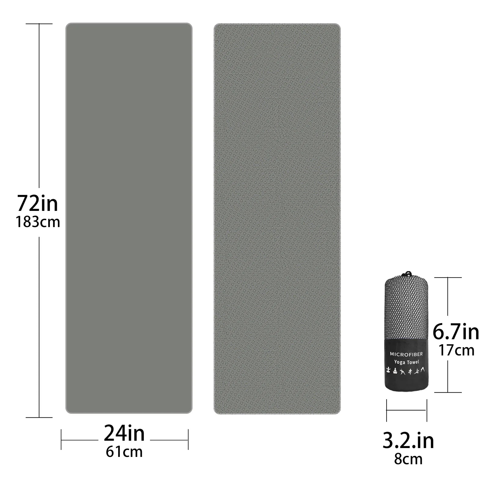 Yoga Towel set Cedar & Moore; premium non-slip microfiber towels (183x61 cm) with silicone grip and carry bag, charcoal.