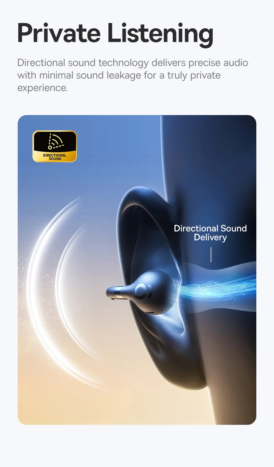 Black open-ear clip earbuds with directional sound delivery
