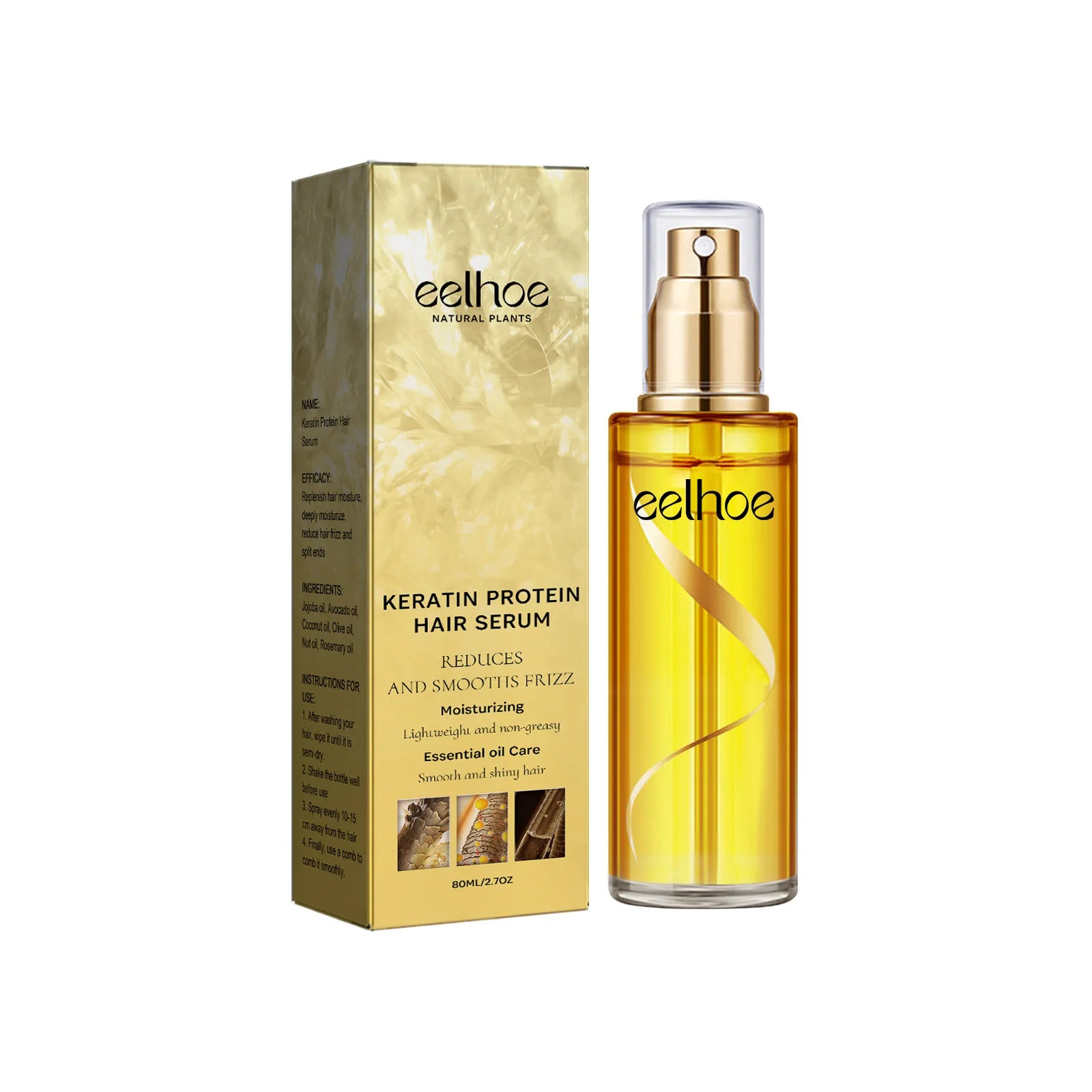 EELHOE Keratin Protein Hair Serum Spray - Molecular Repair Treatment for Damaged Hair