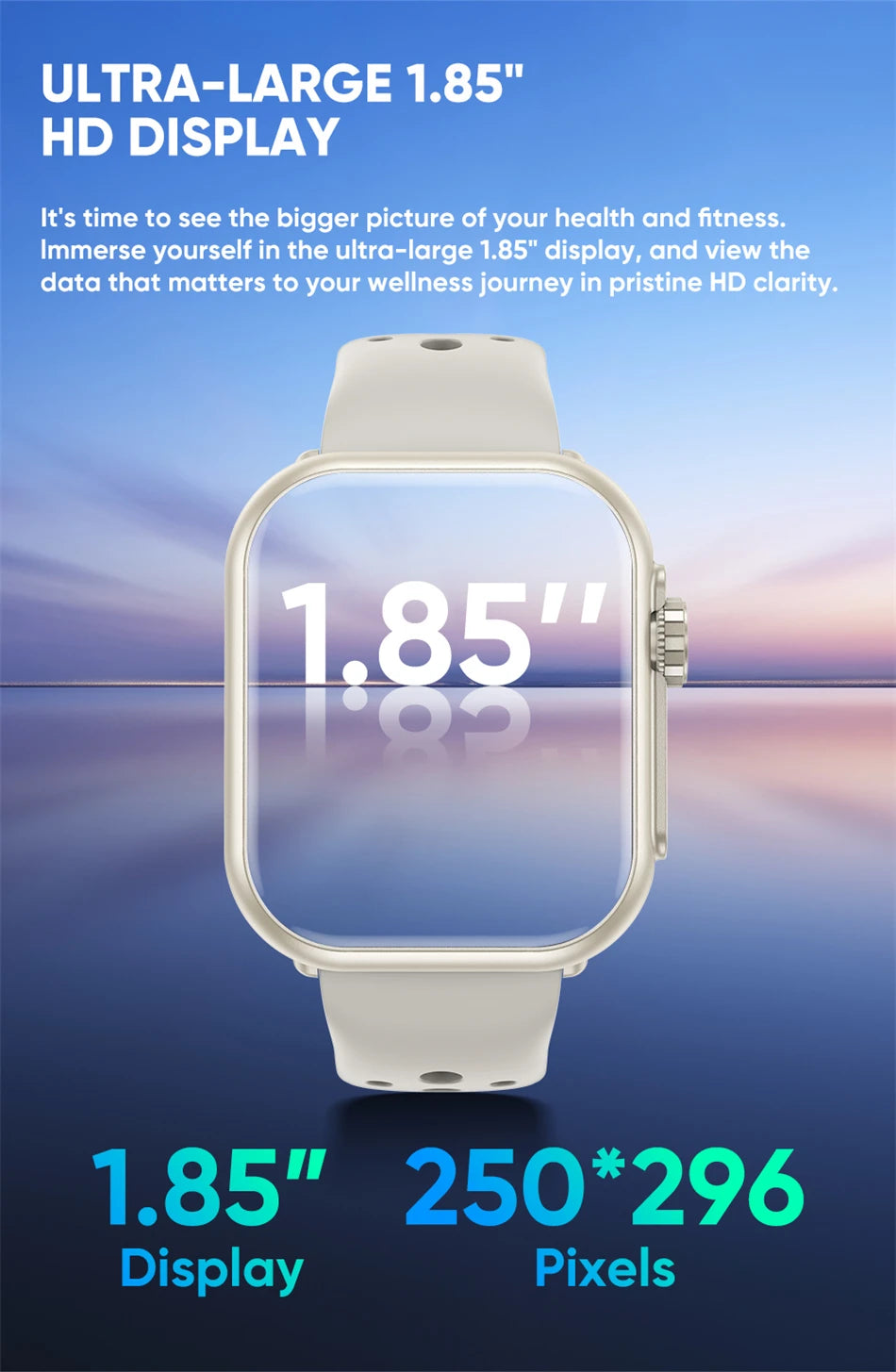 Cedar & Moore Smart Watch with 1.85-inch AMOLED display and beige strap