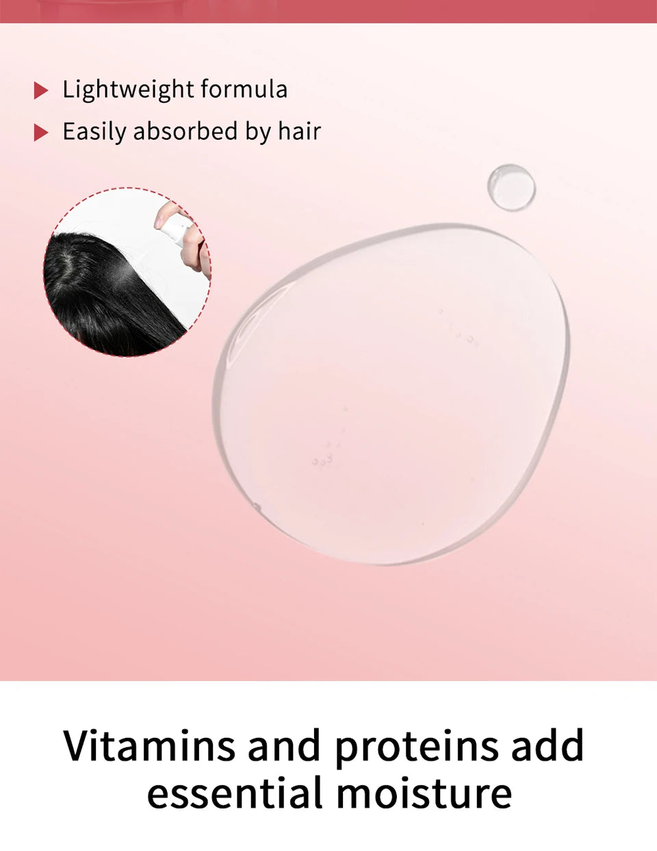 Lakerain Heat Protectant Spray – Cedar & Moore; pink gradient background with hair being sprayed