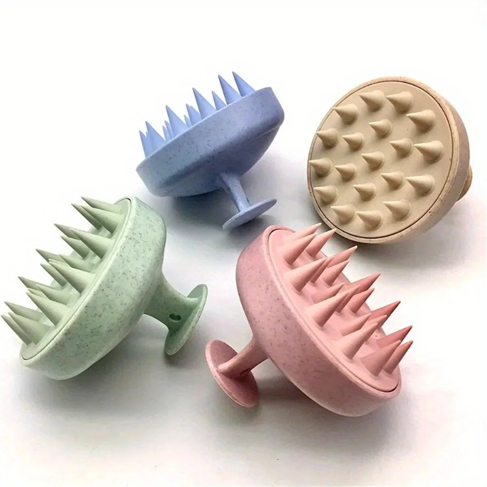 Silicone scalp massage brush set with spiked heads, blue pink green and beige