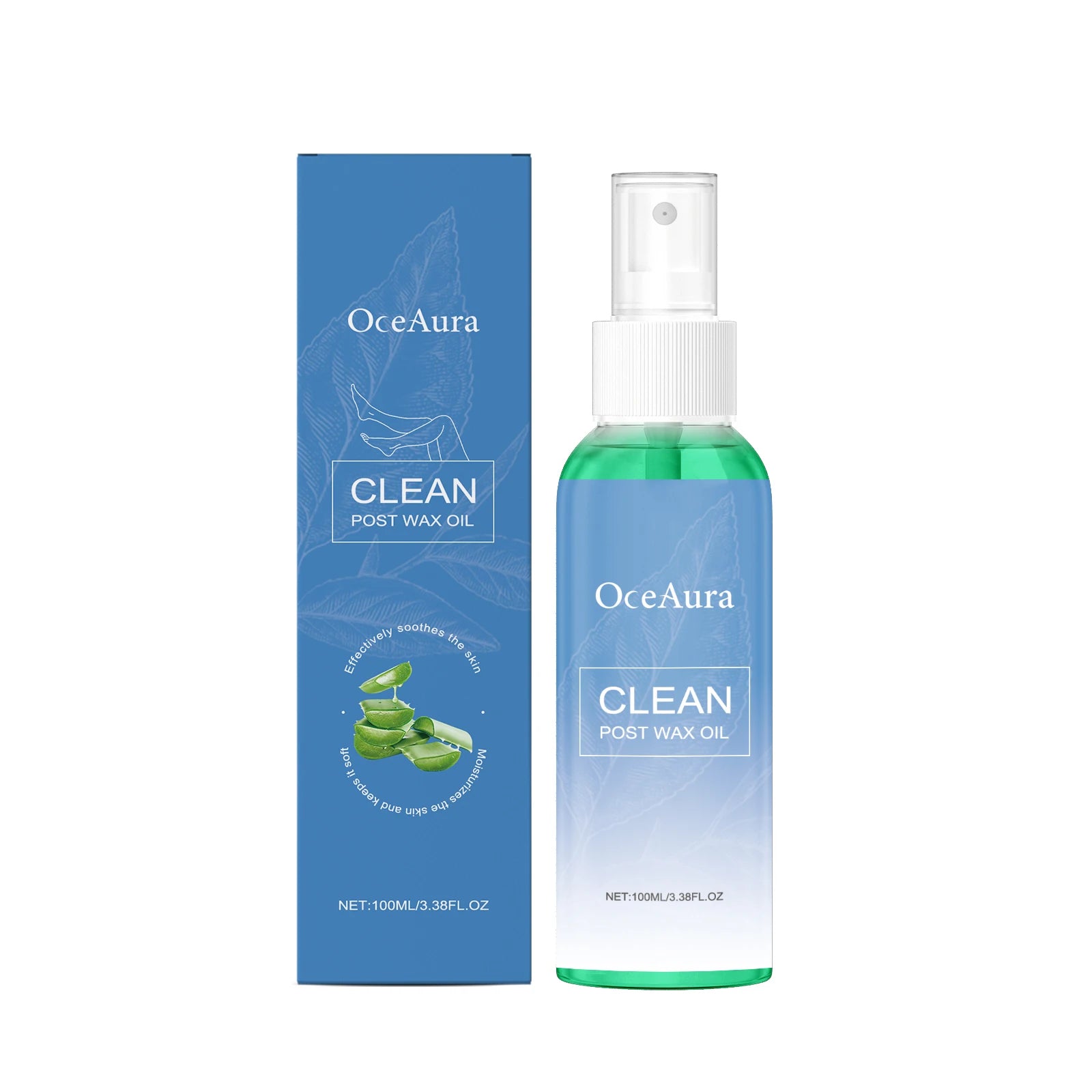 OceAura post-wax oil spray bottle and blue box