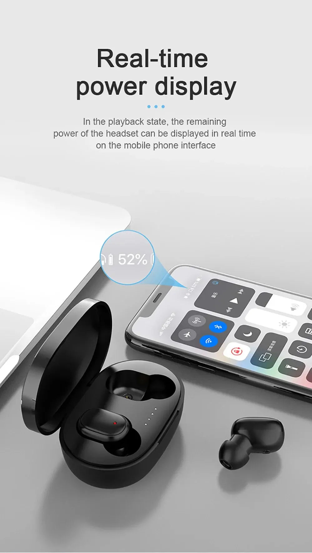 TWS A6S Wireless Bluetooth Earbuds - Active Noise Cancelling Headphones with Mic