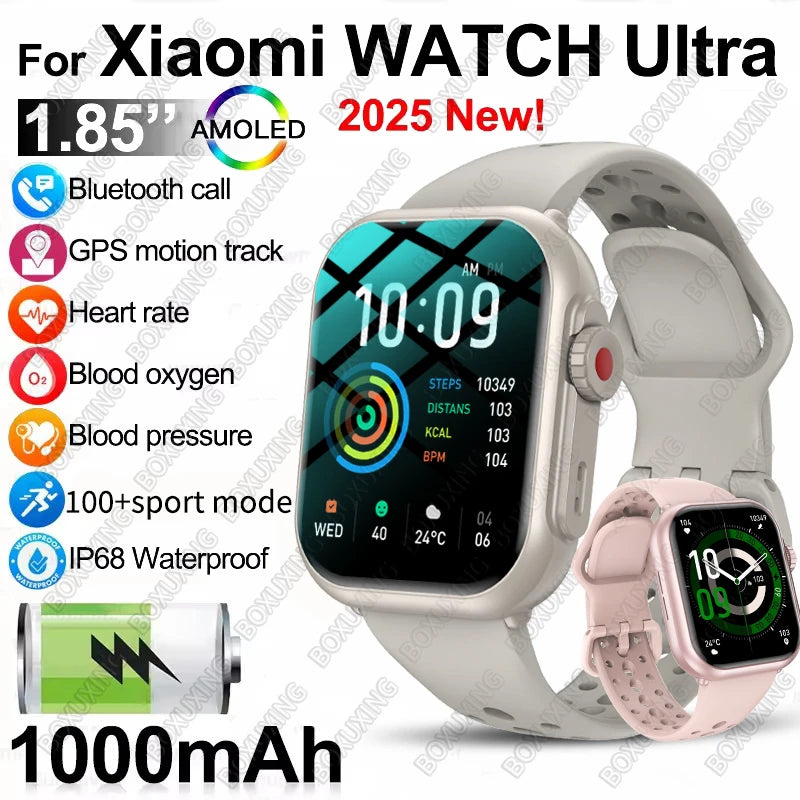 2 Cedar & Moore smart watches with gray and pink bands, 1.96 inch AMOLED display, Bluetooth calling