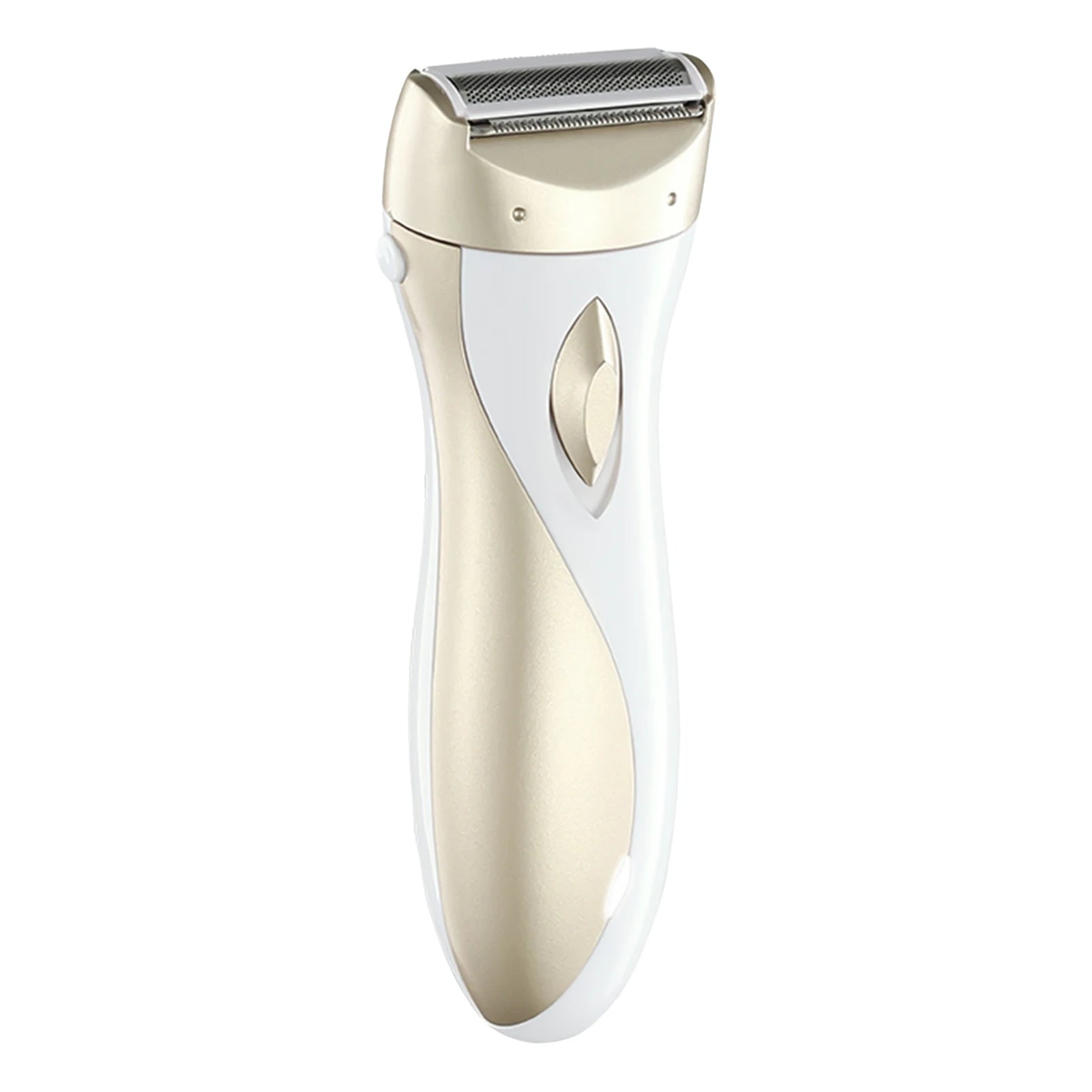 Rechargeable epilator in cream and white with metal foil shaver head