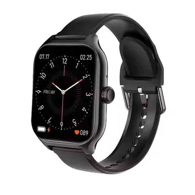 Cedar & Moore 2.01 Smart Watch with Bluetooth calling, heart-rate and blood-pressure monitor, black strap
