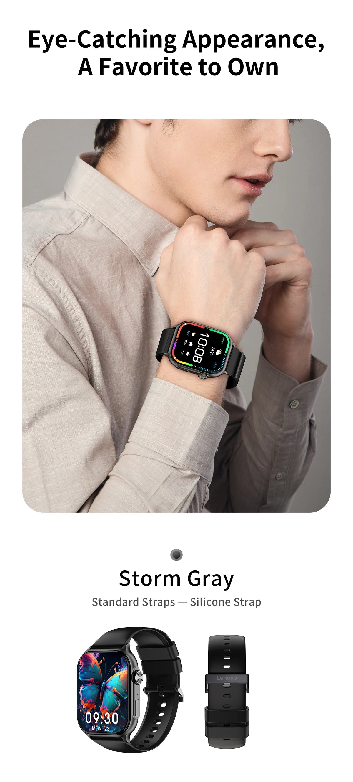 Lenovo Smart Watch Fit F101 - 1.96" AMOLED Display with Bluetooth Calling & Health Monitoring