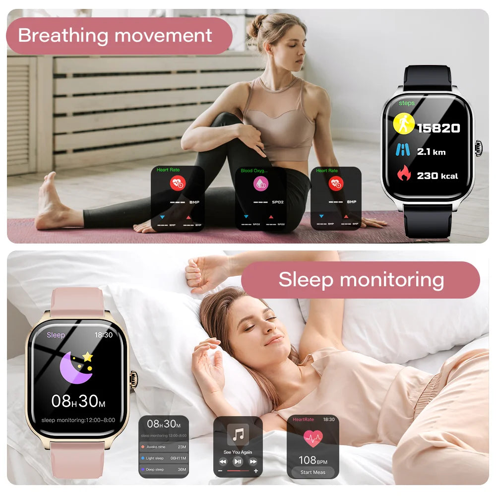 Two LAXASFIT H9 Pro Max Smart Watches by Cedar & Moore in rose-gold pink strap and black strap, with health data.