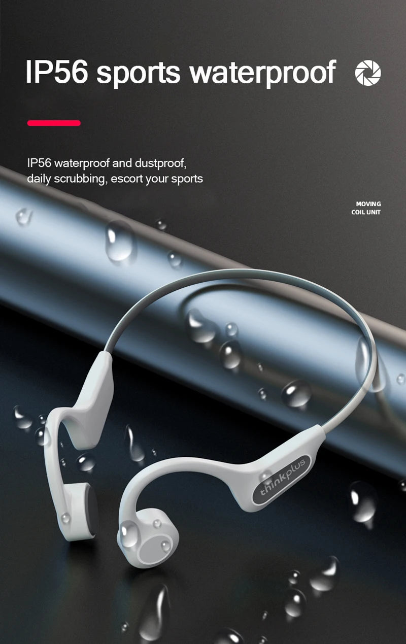 Bone conduction sports headphones with dark gray frame and ear hook