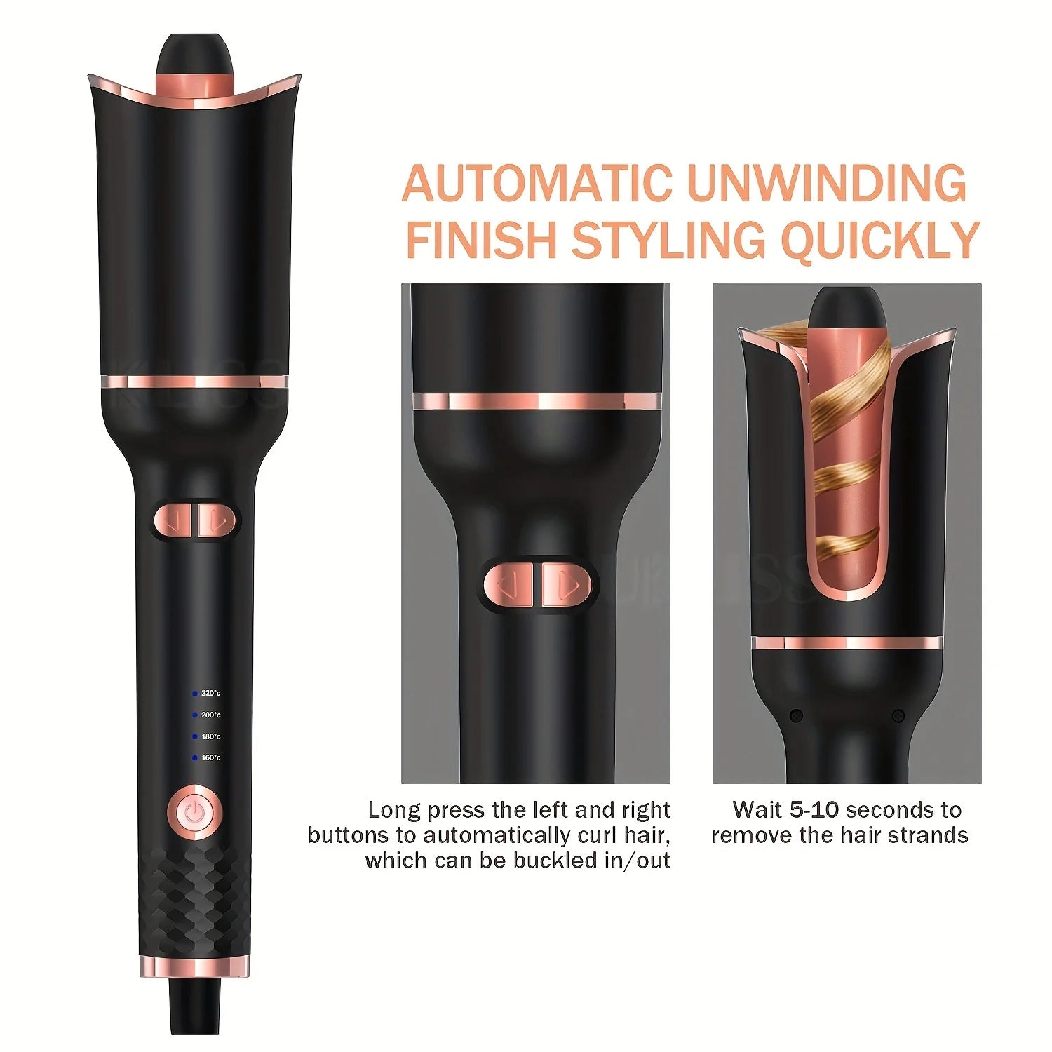 Automatic Hair Curling Iron - Ceramic Rotating Air Spin Wand Styler with Magic Curl Technology