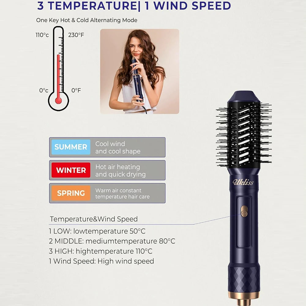 6-in-1 Hair Dryer Brush - Electric Blow Dryer Kit with Negative Ionic Styling & Curling Wand