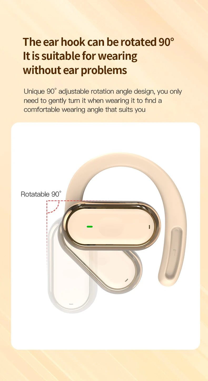 Beige wireless in-ear headphones with LED-display charging case and IPX6 waterproof rating