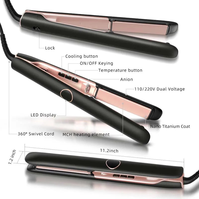 Ionic Hair Straightener & Curler - Keratin Treatment Flat Iron for Frizzy Hair Damage Recovery