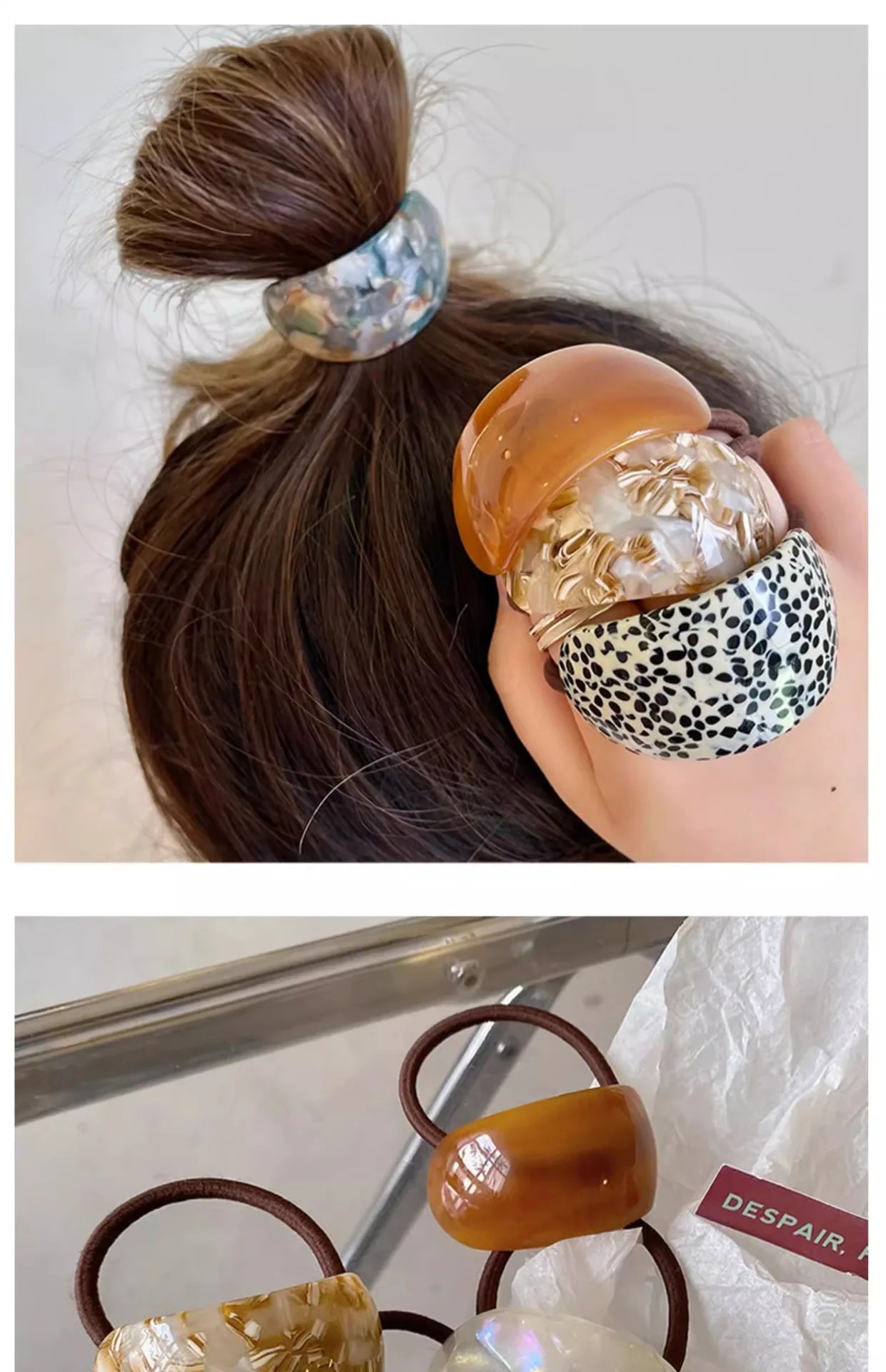 Women's Acrylic Patterned Hair Ties - Elegant Ponytail Holders