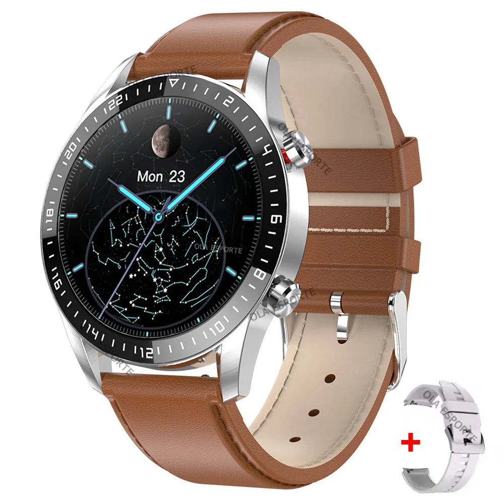 Ola Esporte Smart Watch Cedar & Moore with brown leather strap and white spare strap