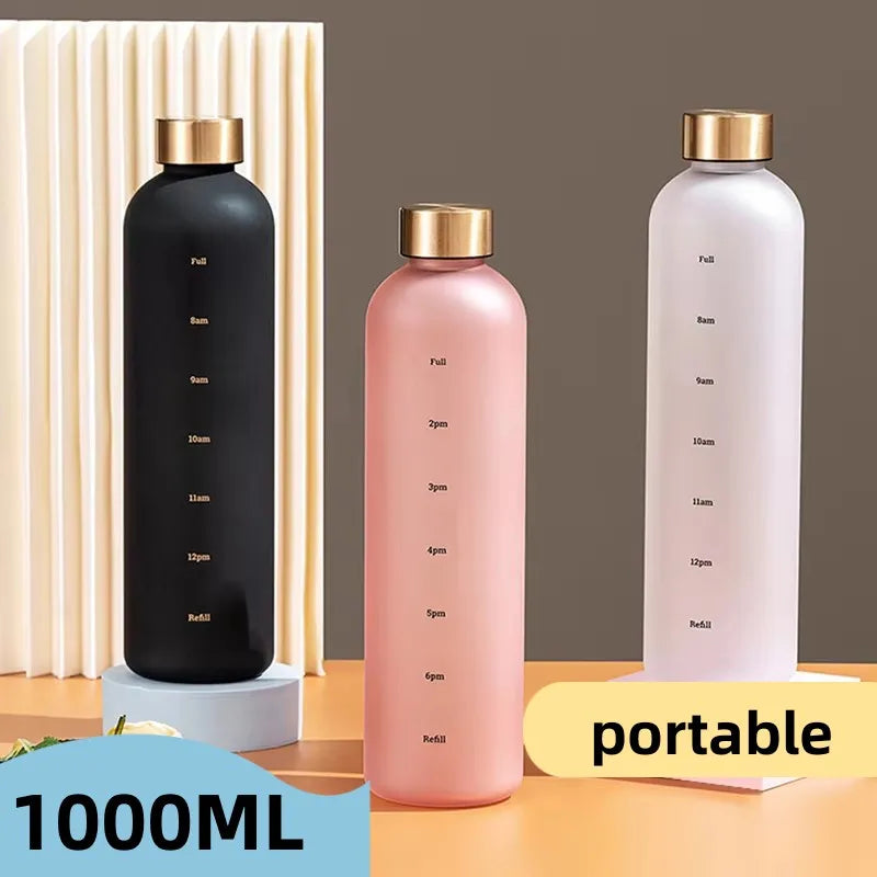 1 Liter Motivational Water Bottle with Time Markers - Sports Hydration Tracker