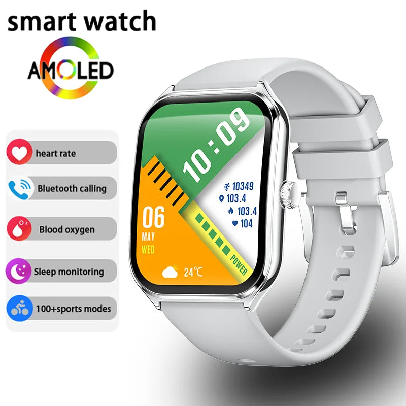 Ultra-thin AMOLED smart watch with white silicone strap and green display