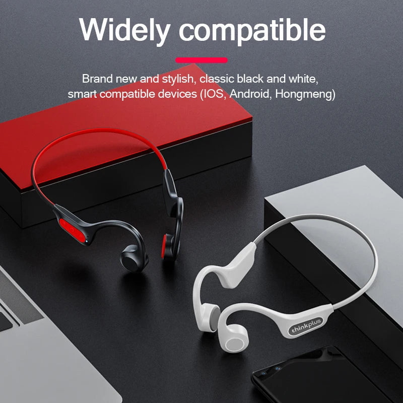 Bone conduction wireless headphones set in black and white with neck-style band