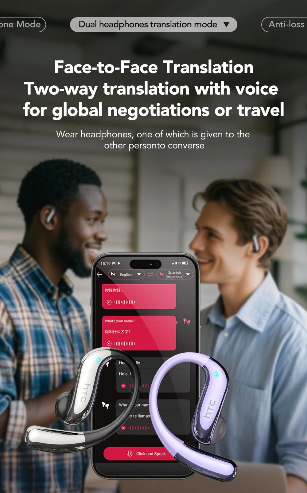 HTC NE23 OWS Open-Ear Headphones - Wireless with 6.0 Translation & Dual Noise Reduction