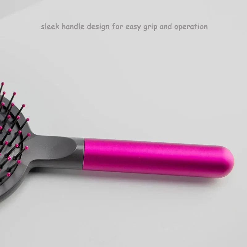 Scalp massage hair brush with purple metallic handle and round comb head