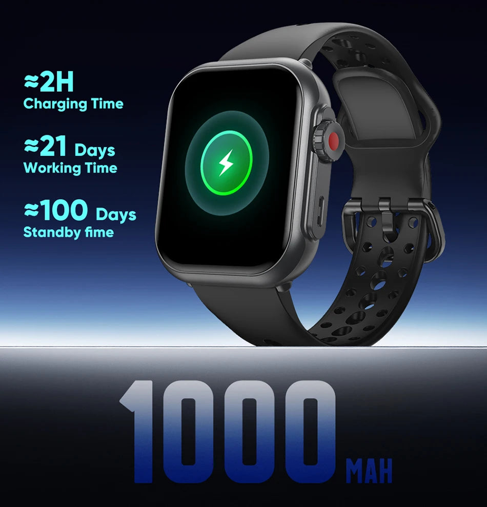 Smart Watch Cedar & Moore with 1.96-inch AMOLED display, black strap, charging indicator, 1000 mAh battery