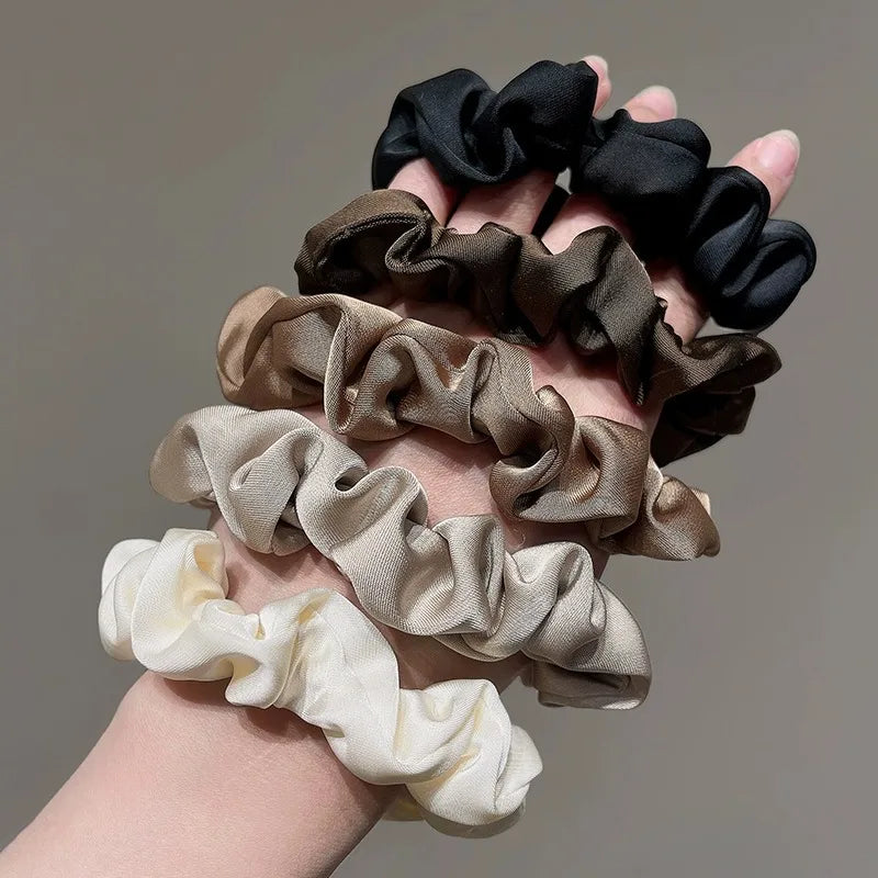 Multi Pack Elegant Satin Pleated Scrunchies - Solid Color Hair Ties for Women