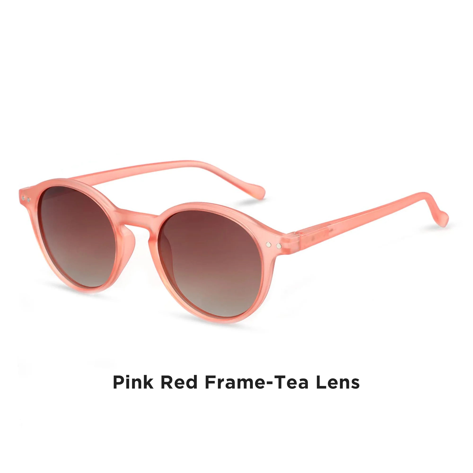 Small round retro polarized sunglasses, pink red frame, tea lenses