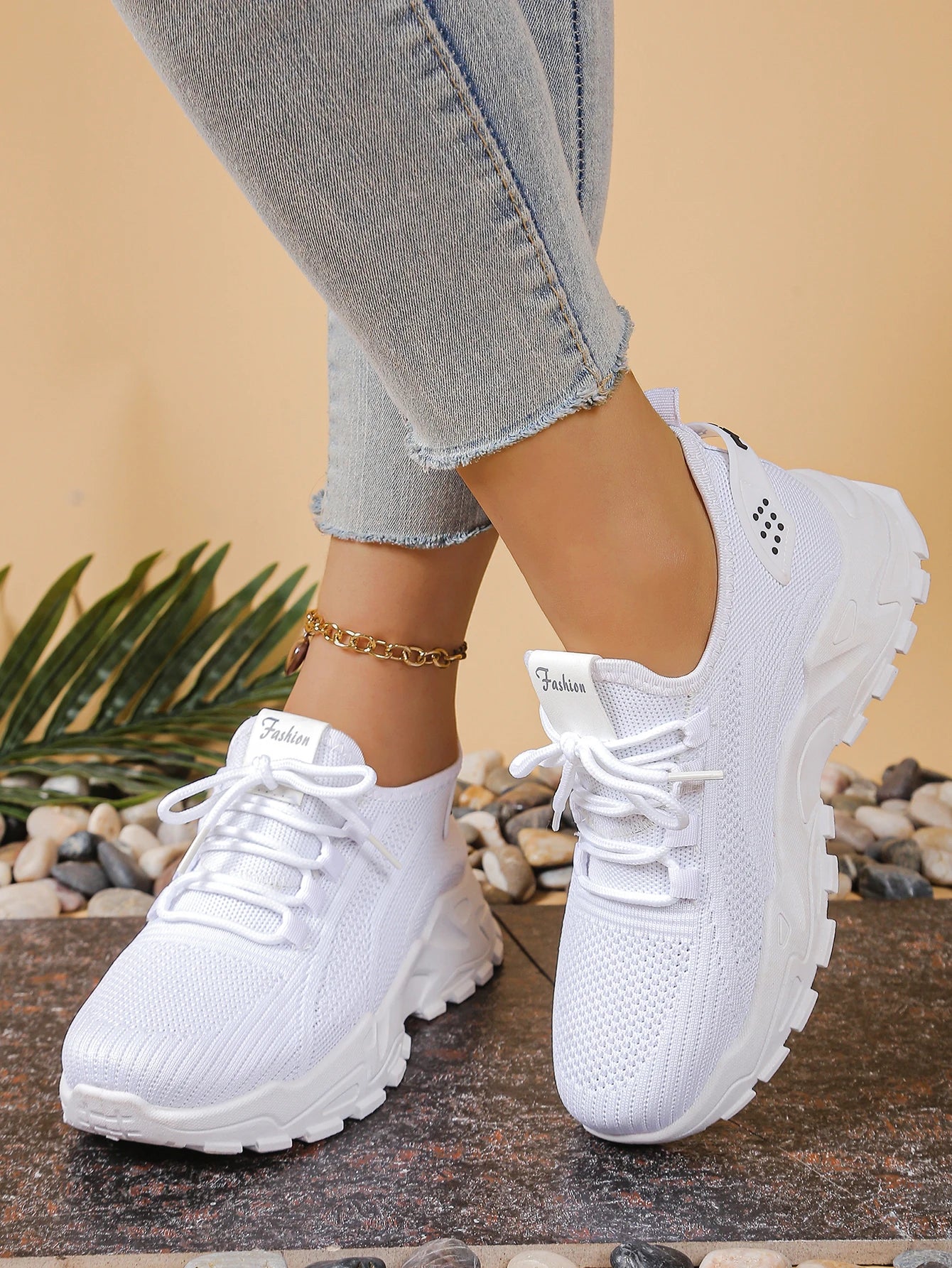 Women's breathable mesh athletic sneakers by Cedar & Moore in white with thick soles