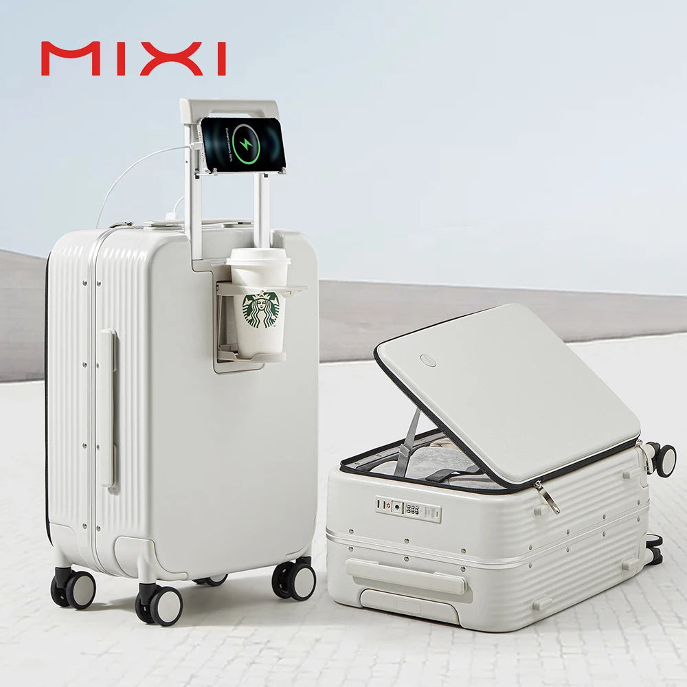 Mixi Aluminum Frame Carry-On Suitcase with USB Charging Port - 20/24 Inch Rolling Luggage