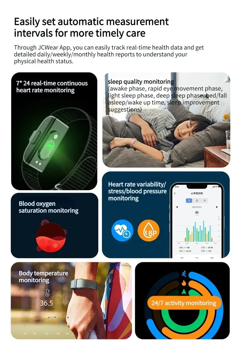 Smart Health Fitness Tracker Bracelet - 24/7 Heart Rate, Blood Pressure & Sleep Monitor