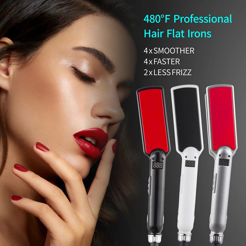 RUCHA Pro Hair Straightener - Titanium 480°F Wide Plate Flat Iron with PTC Treatment Technology
