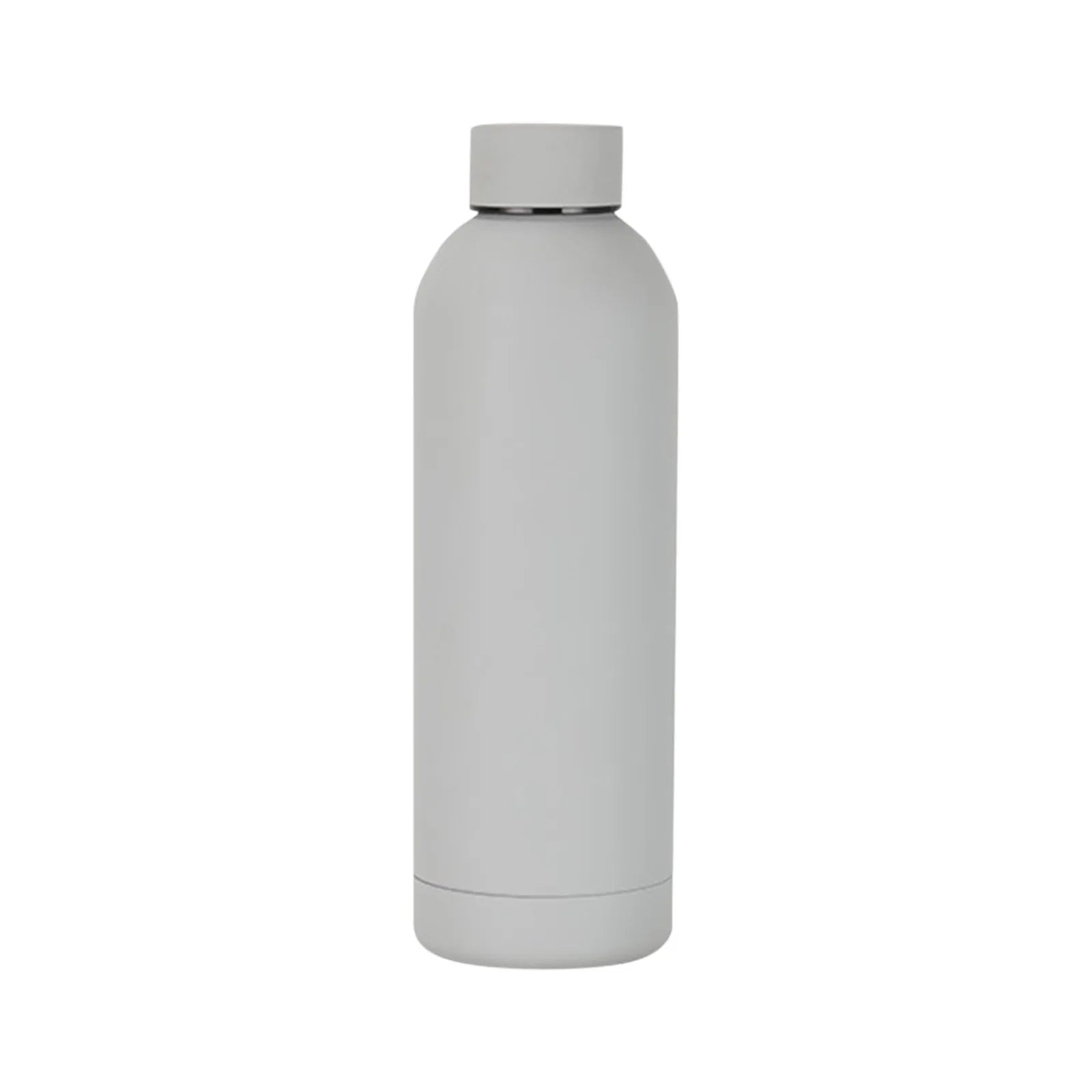 500ml insulated stainless steel water bottle, gray, for hot and cold drinks.