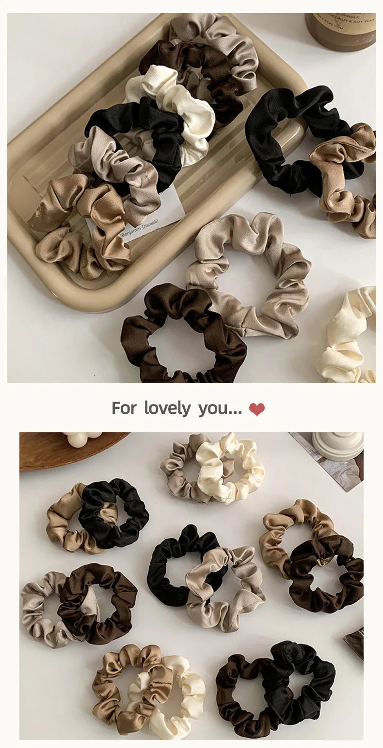 Multi Pack Elegant Satin Pleated Scrunchies - Solid Color Hair Ties for Women