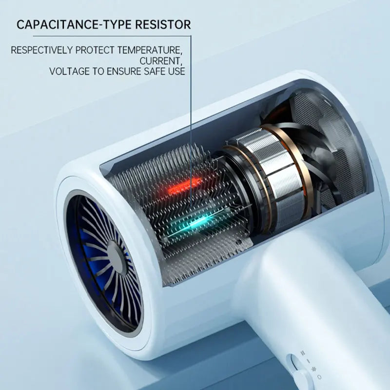 Electric hair dryer open heating chamber with visible resistor assembly