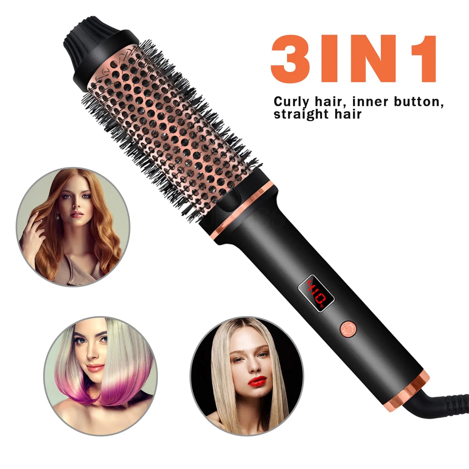 Hair Curling Brush - Ceramic Ionic Hot Brush with Anti-Scald Technology & Fast Heating
