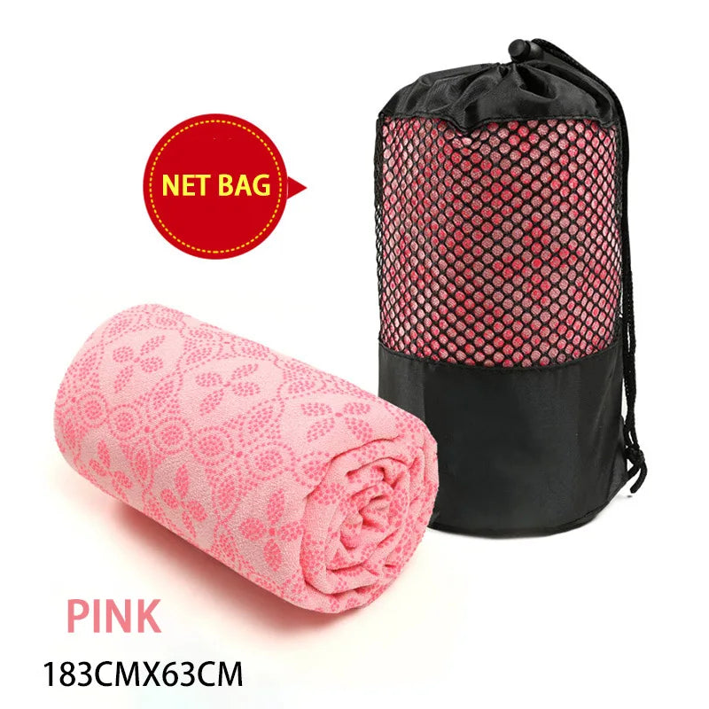 Cedar & Moore non-slip pink yoga towel, 183x63 cm, with mesh net bag
