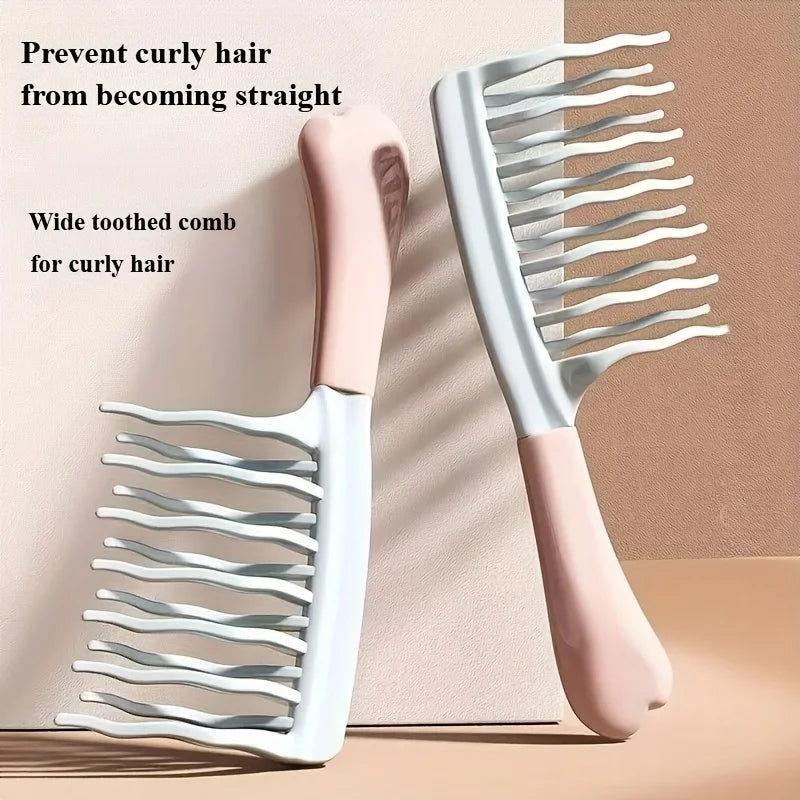 Wide-tooth detangling hair comb with long prongs, light grey handle and base