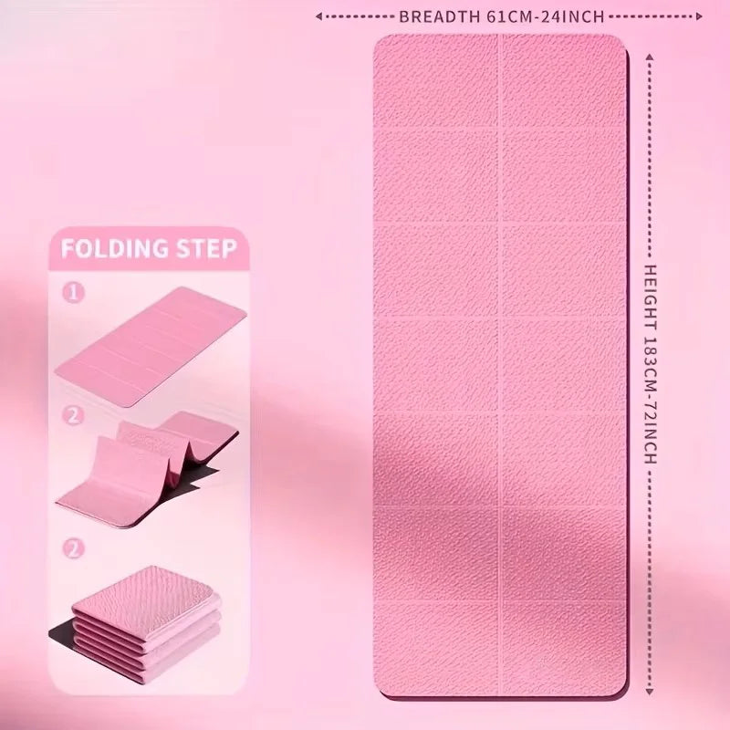 Foldable TPE Yoga Mat Cedar & Moore, pink, 61x183 cm, portable non-slip travel and gym mat