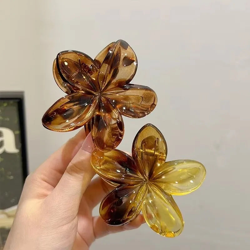 Epoxy Flower Hair Claw Clips - Leopard Print Hawaiian Gradient Barrettes for Women & Girls