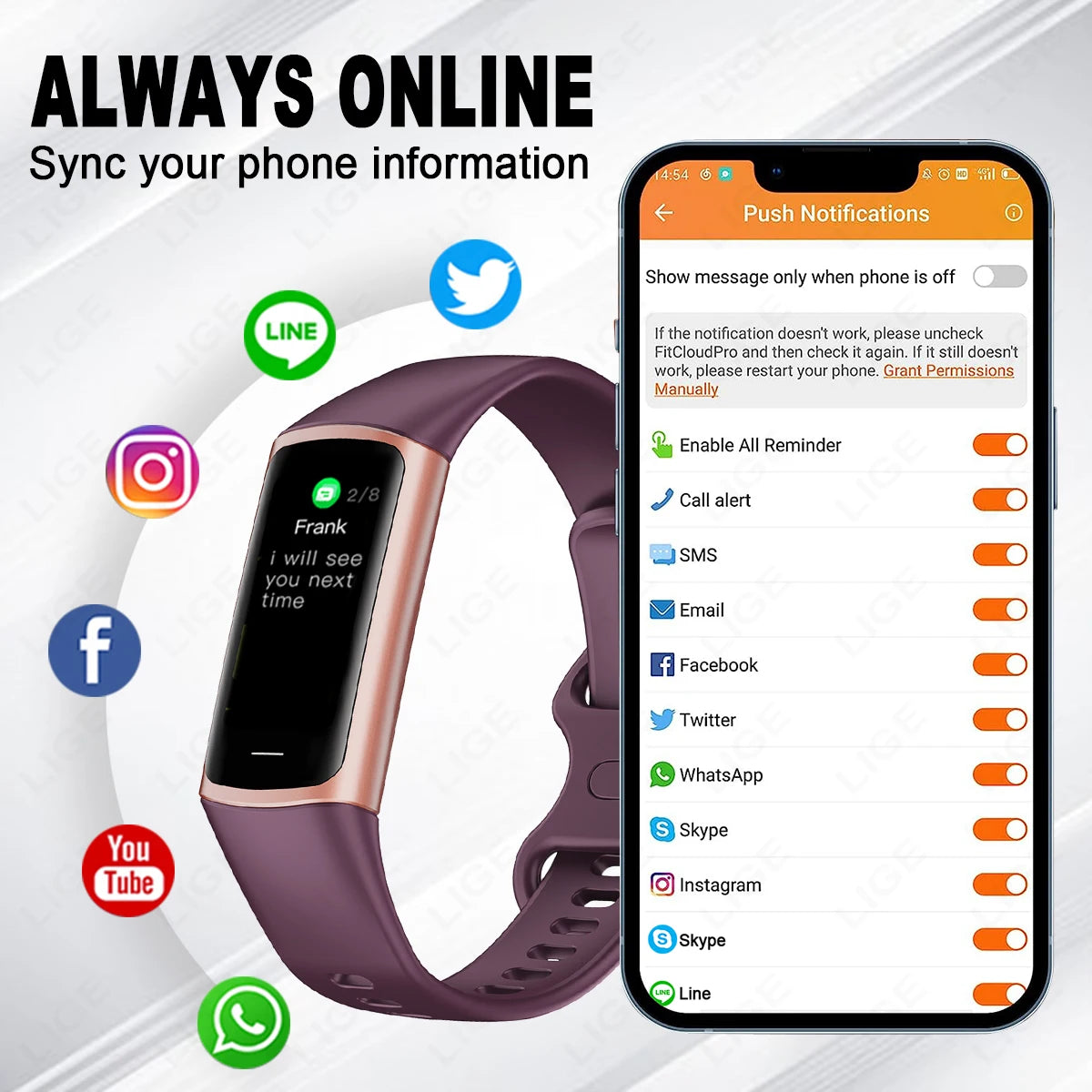 LIGE Fashion Smartwatch Temperature Blood Heart Oxygen Monitoring Bracelet