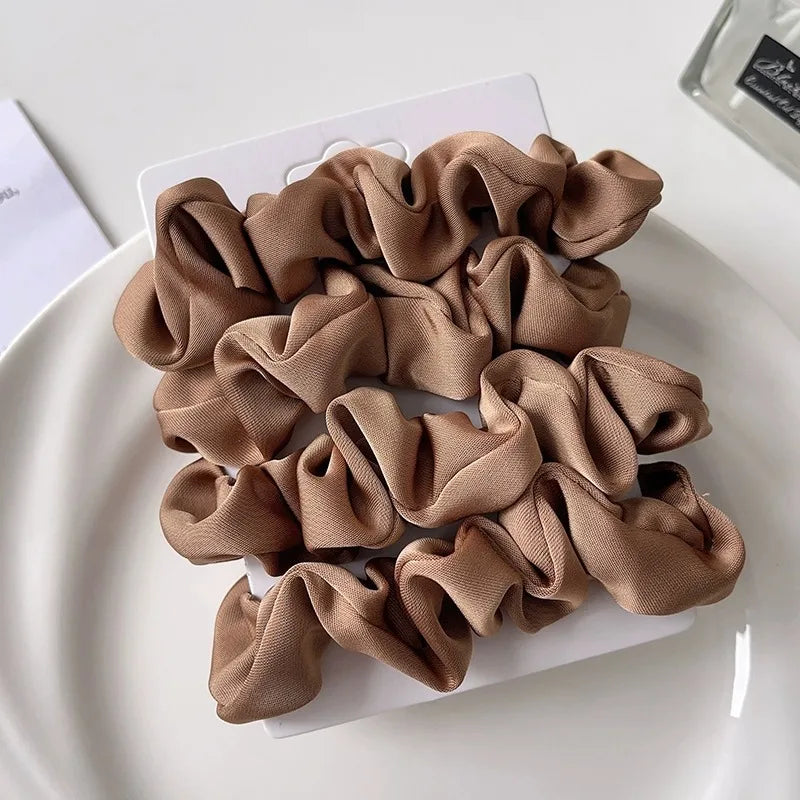 Multi Pack Elegant Satin Pleated Scrunchies - Solid Color Hair Ties for Women