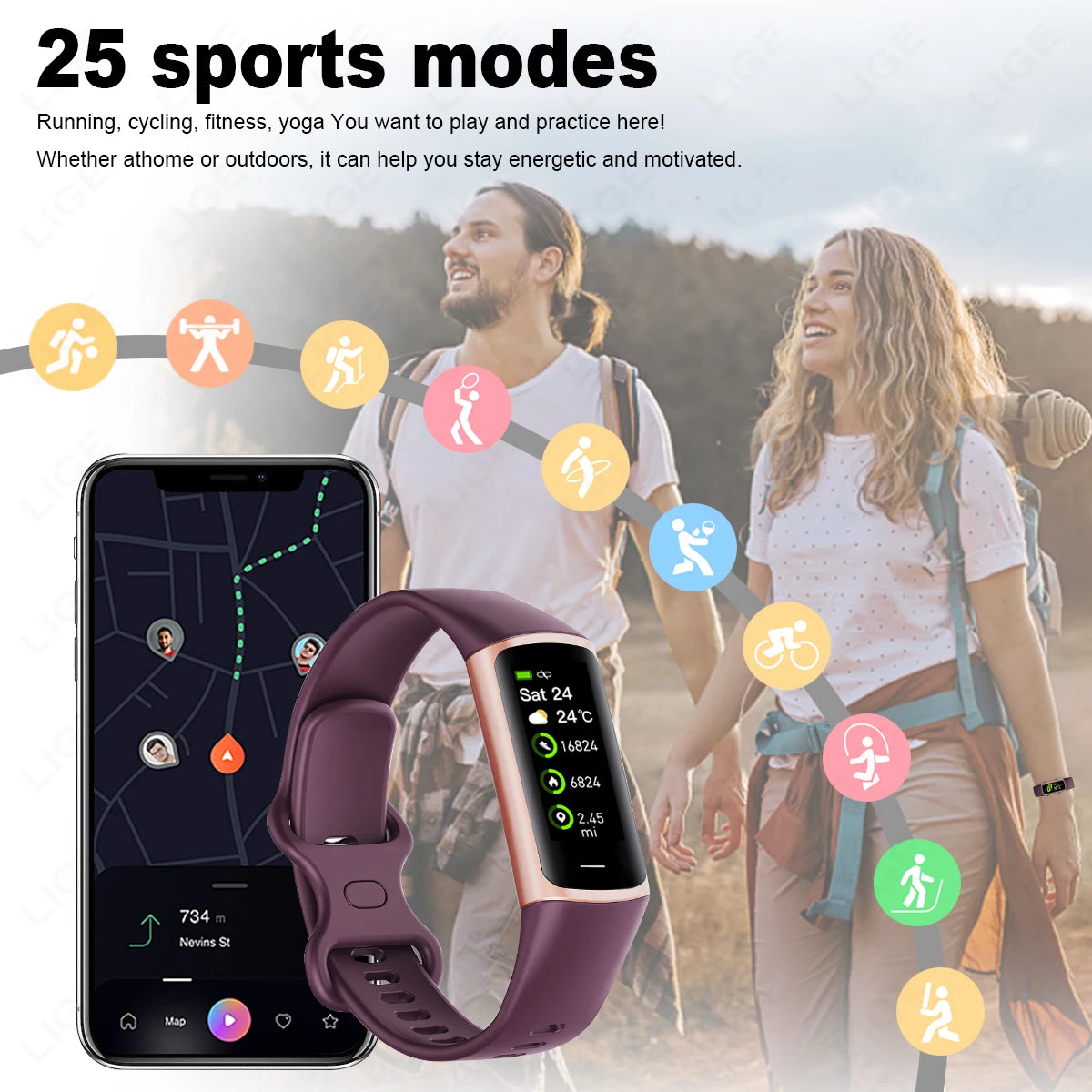 LIGE Fashion Smartwatch Temperature Blood Heart Oxygen Monitoring Bracelet