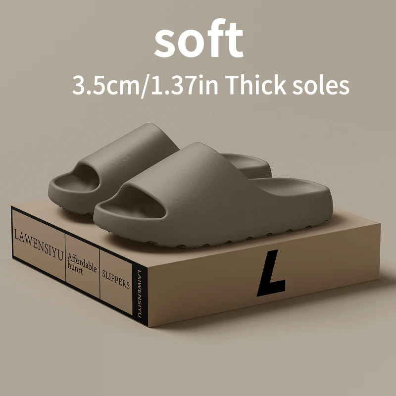 Men's slide slippers, taupe upper with cushioned thick sole and open toe